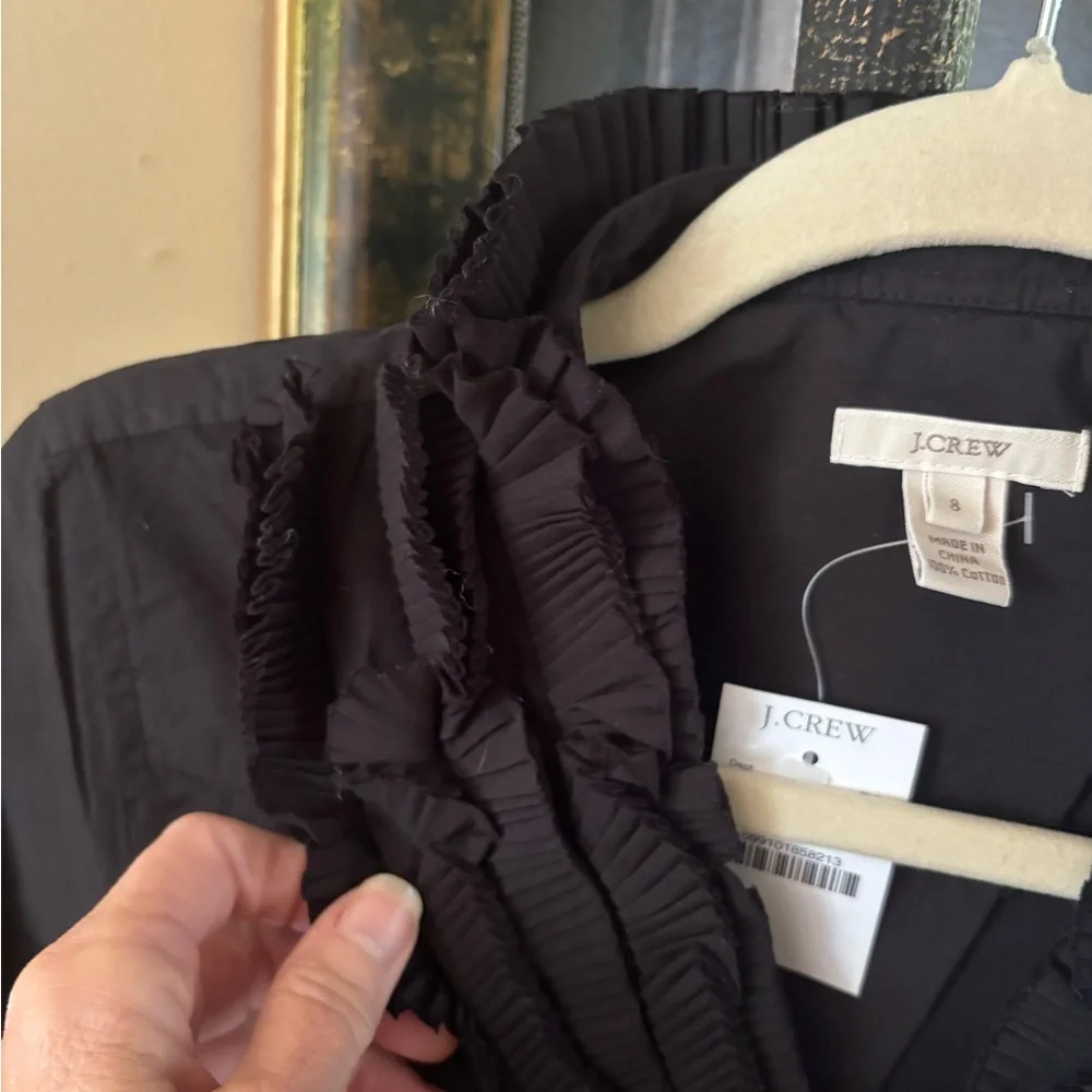 J.Crew, 100% cotton, solid black blouse with beautiful ruffled chest and collar!